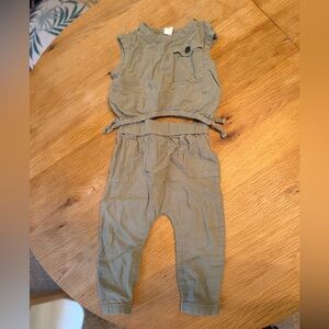 Two-Piece Olive Green Cotton Set - Crop Top & Jogger Pants Banana Republic